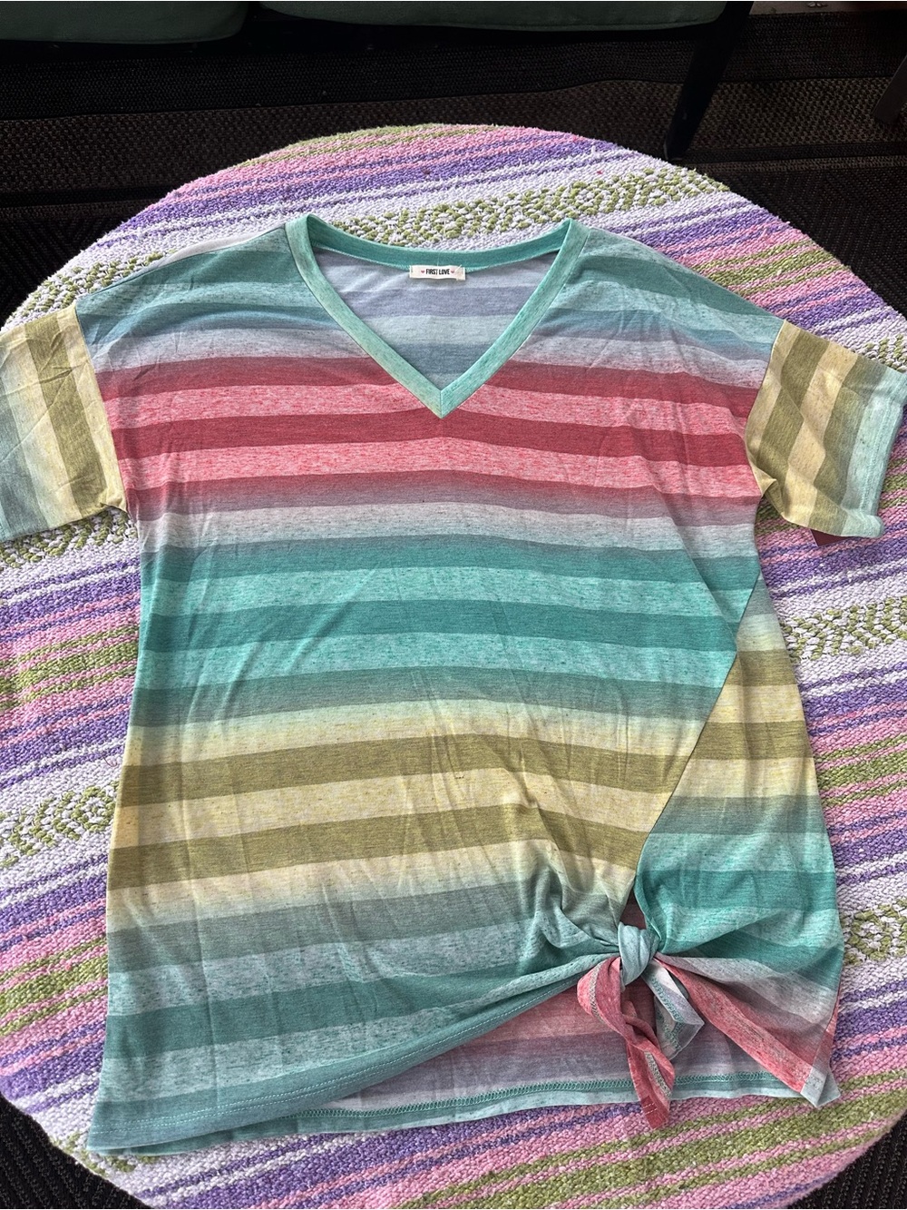 First Love ❤️ Pastel Striped V-Neck Tie Front Tee NWOT